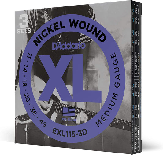 11-49 Medium, XL Nickel Electric Guitar Strings 3-Pack