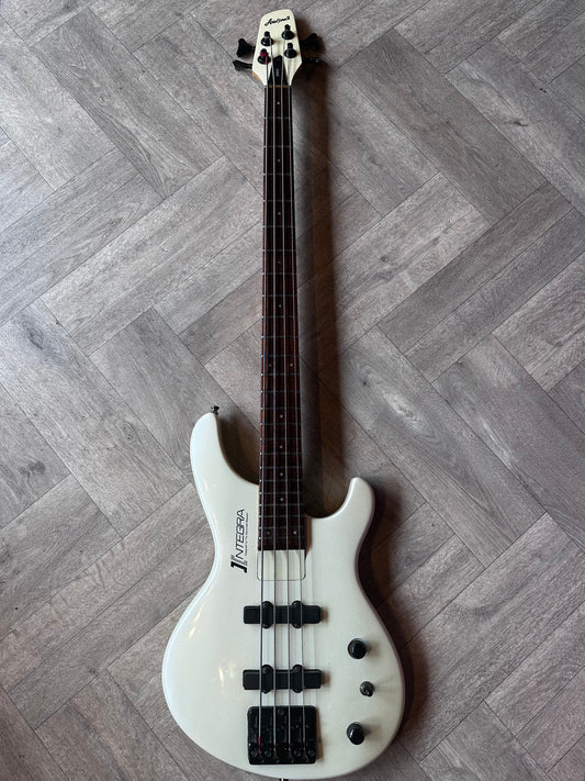 Refurbished Aria Pro II Integra 4 String Bass in White Finish.