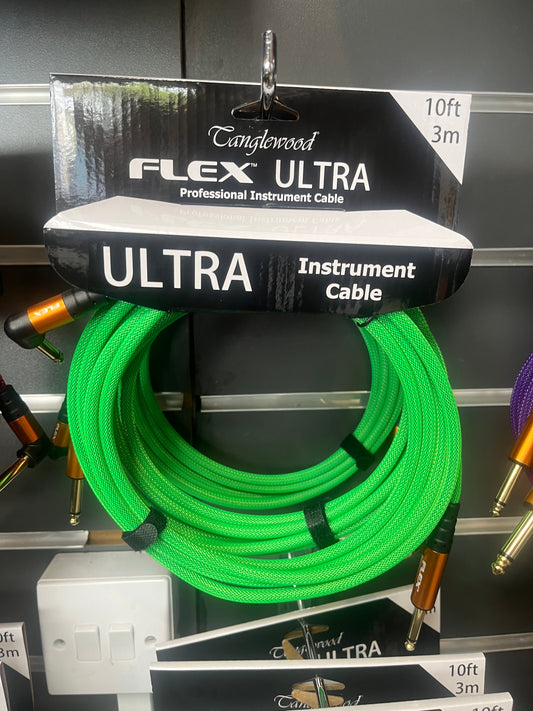 Flex Ultra Polybraided Instrument Cable - 3M - angled plug - Lakeshore green colour