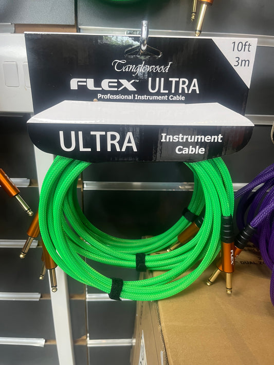 Flex Ultra Polybraided Instrument Cable - 3M - straight plugs - Lakeshore green colour