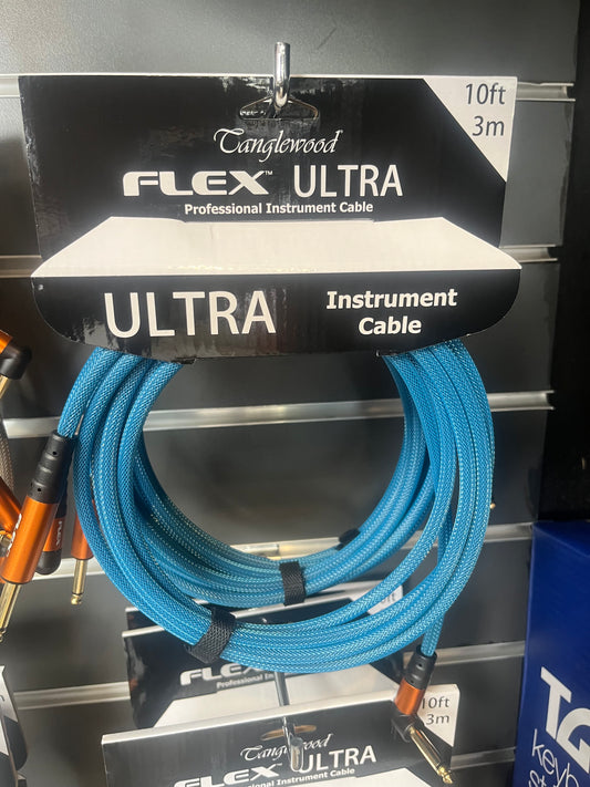 Flex Ultra Polybraided Instrument Cable - 3M - angled plug - Ocean Blue colour