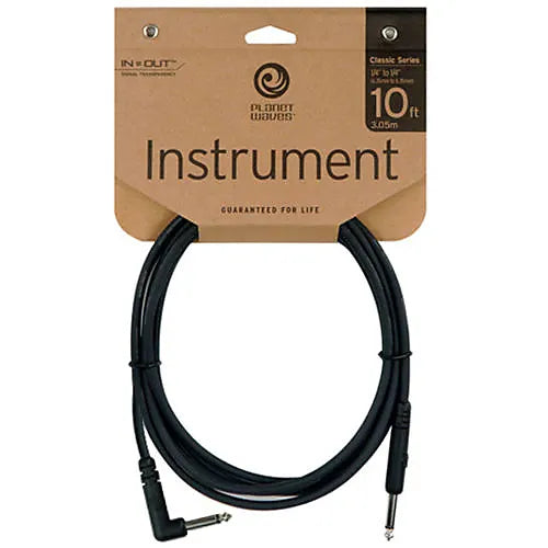 D'Addario Classic Series Instrument Cable, Right Angle Plug, 10 feet